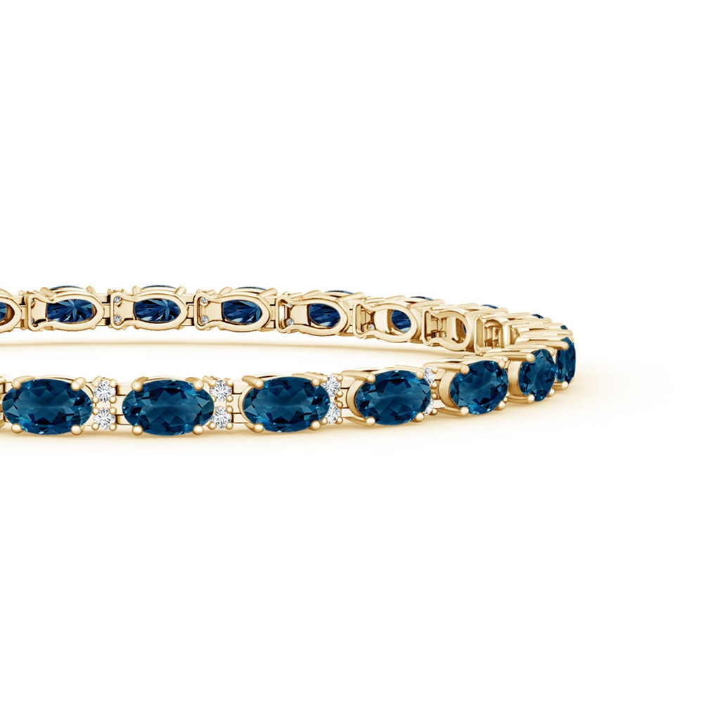 5x3mm AAAA Classic Oval London Blue Topaz and Diamond Tennis Bracelet in Yellow Gold - side 199