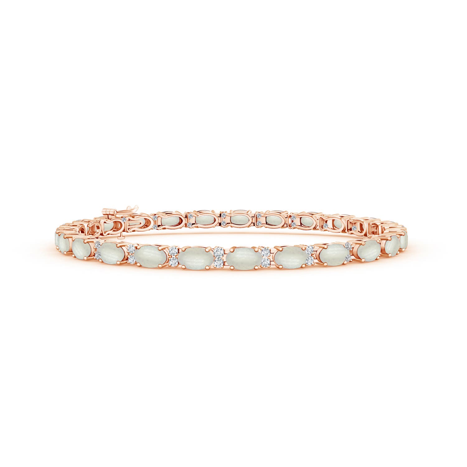 5x3mm A Classic Oval Moonstone and Diamond Tennis Bracelet in Rose Gold