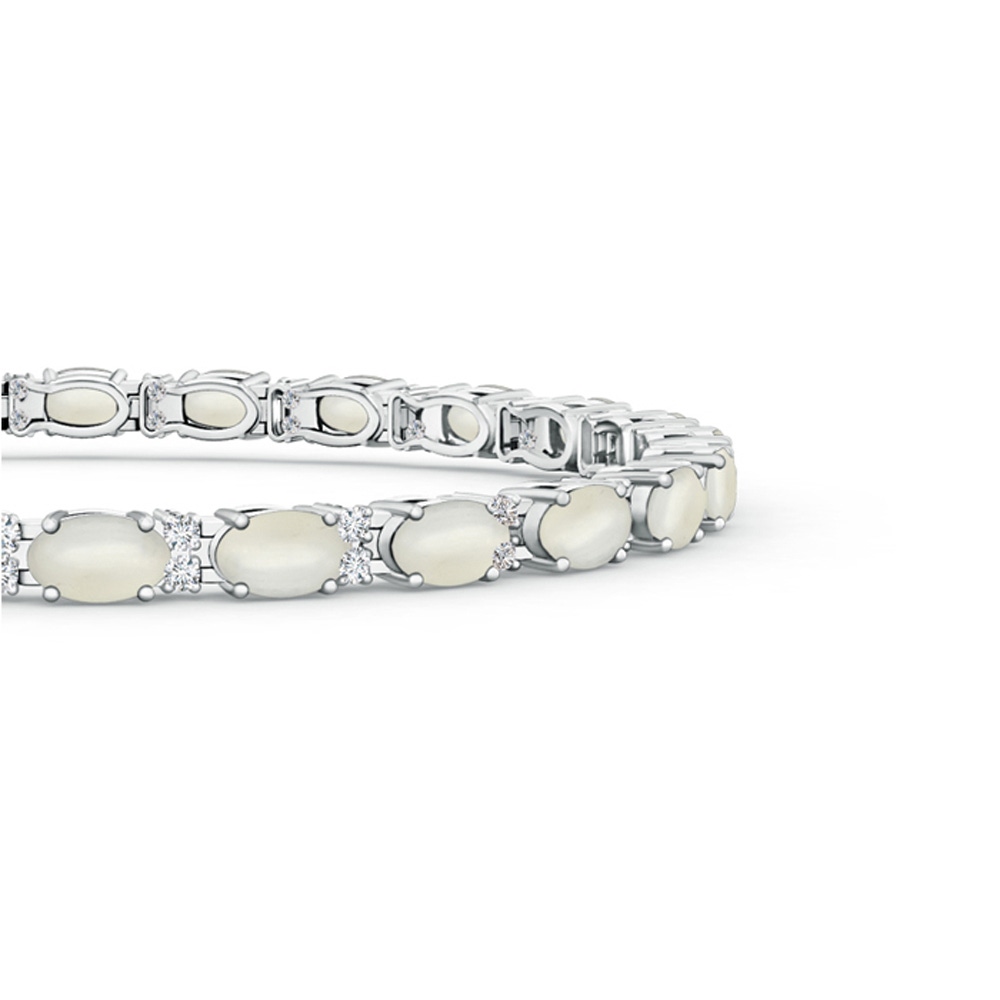 5x3mm AAA Classic Oval Moonstone and Diamond Tennis Bracelet in White Gold Side-1