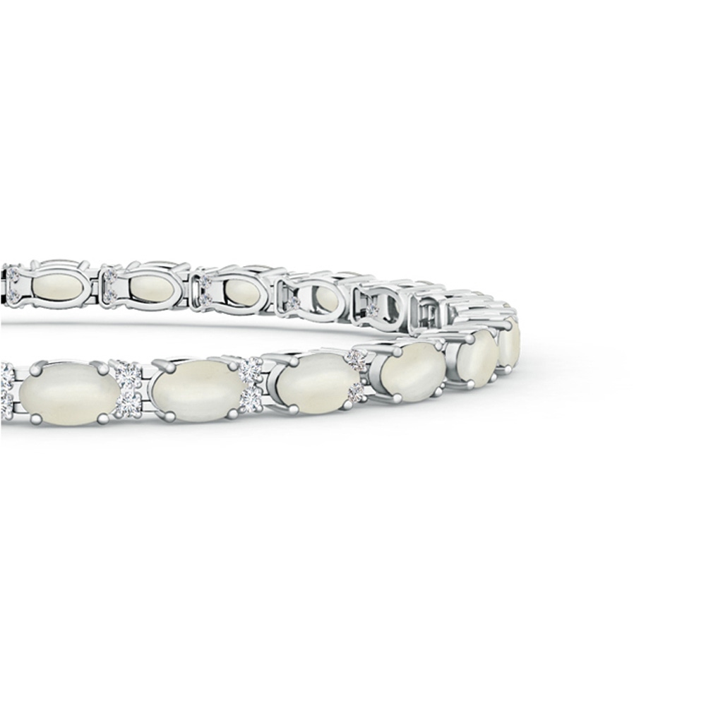 5x3mm AAA Classic Oval Moonstone and Diamond Tennis Bracelet in White Gold - side 199