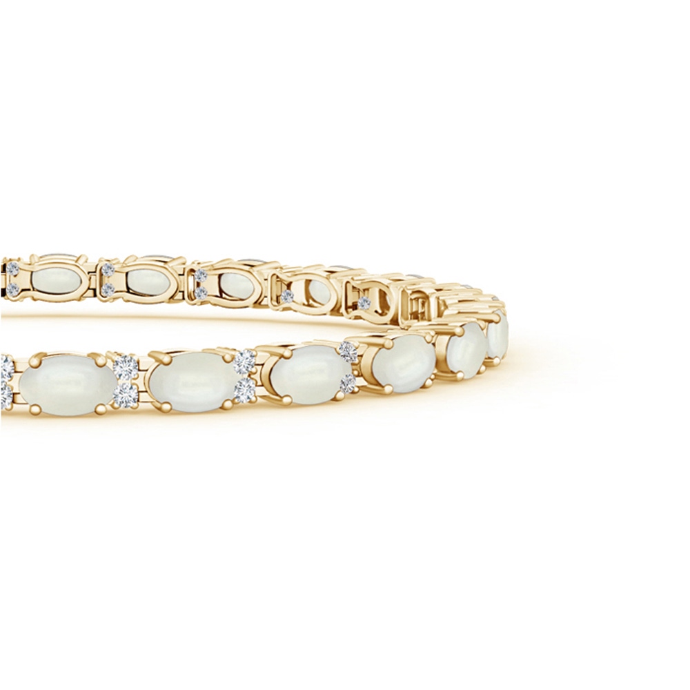 5x3mm AAAA Classic Oval Moonstone and Diamond Tennis Bracelet in Yellow Gold - side 199