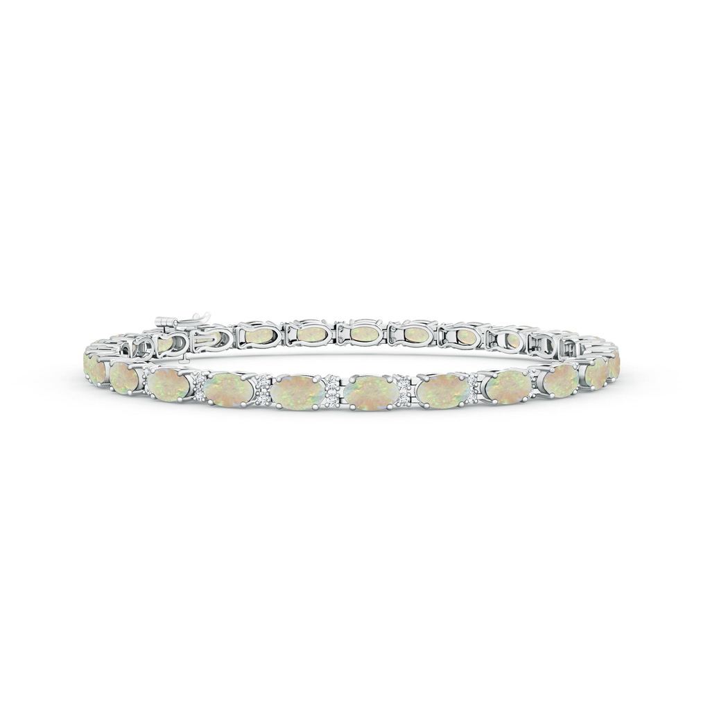 5x3mm AAA Classic Oval Opal and Diamond Tennis Bracelet in White Gold