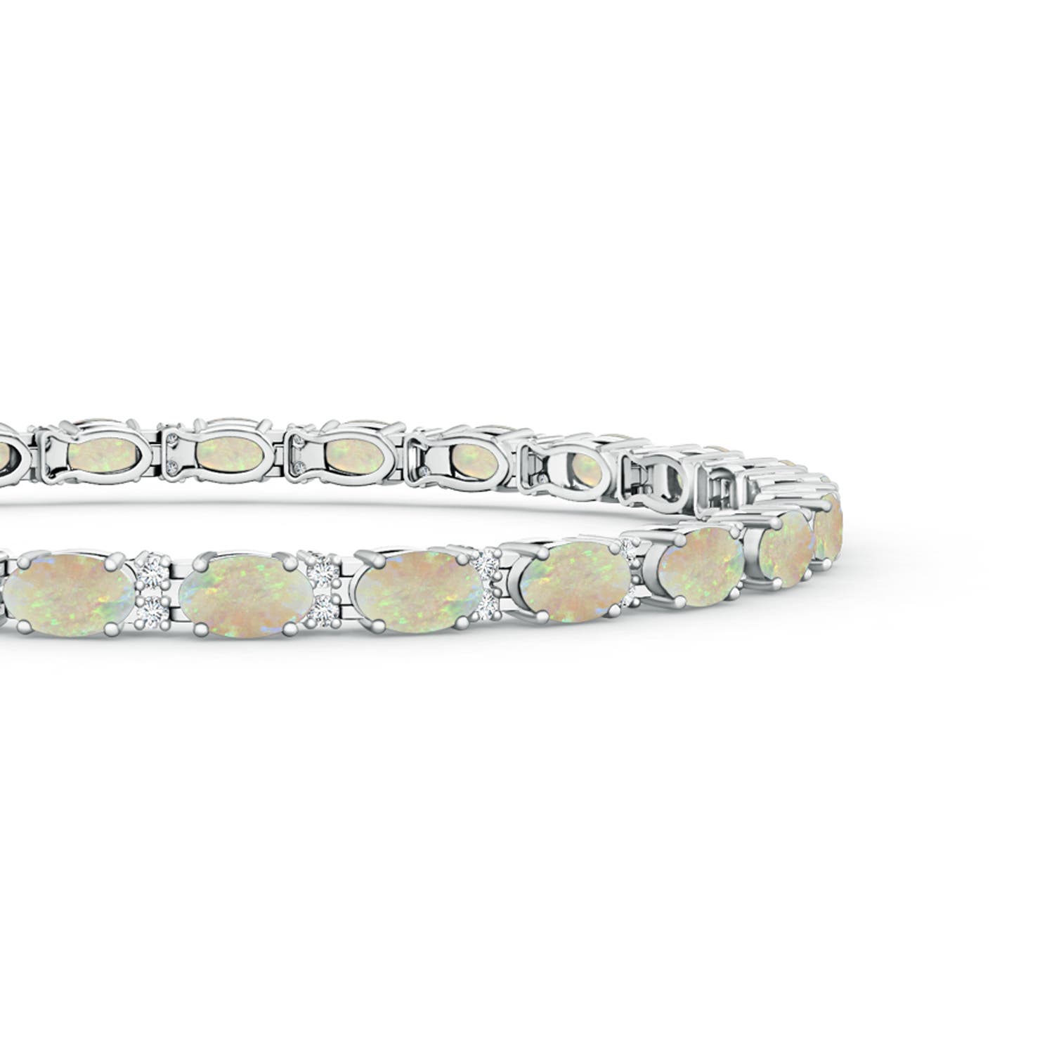 5x3mm AAA Classic Oval Opal and Diamond Tennis Bracelet in White Gold - side 1