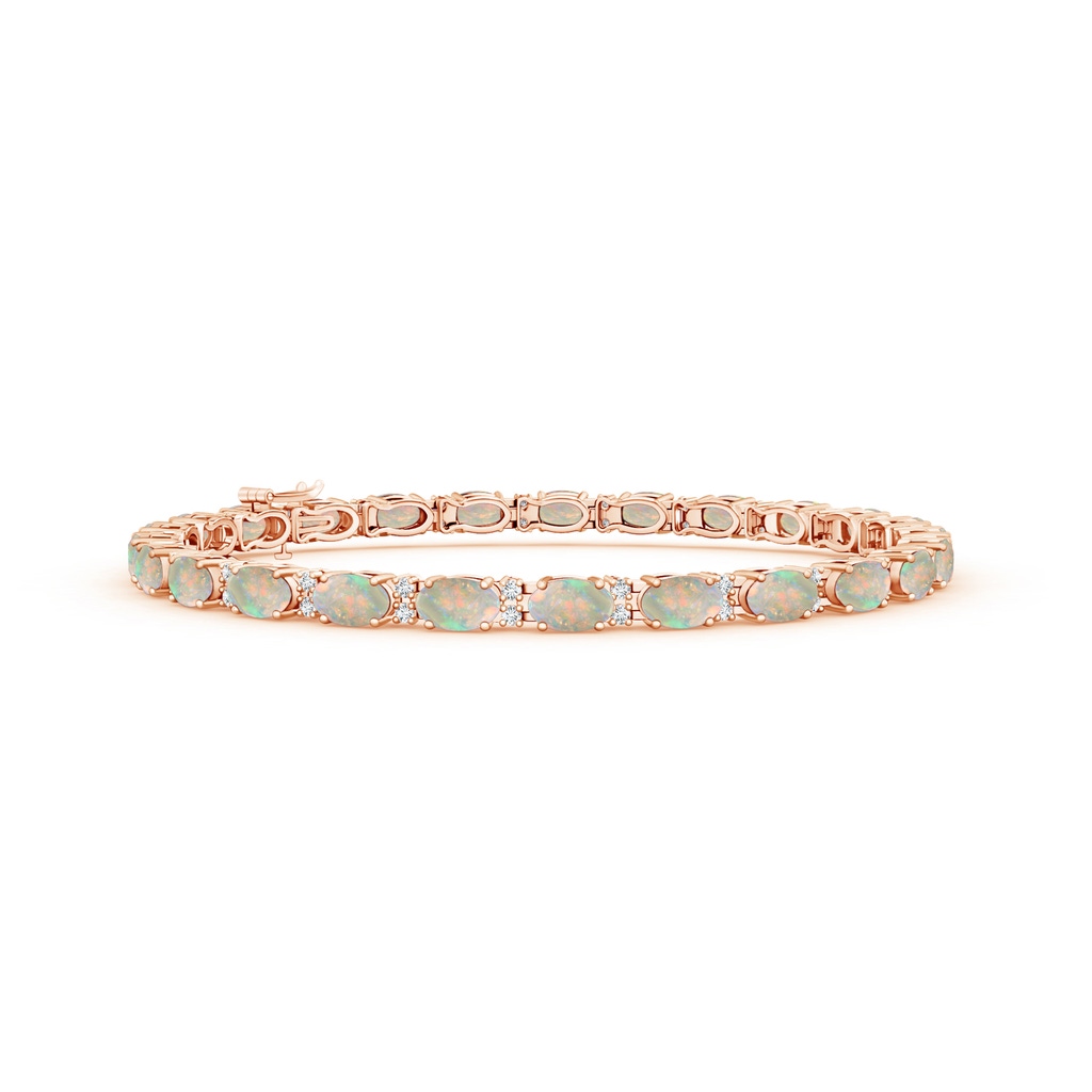 5x3mm AAAA Classic Oval Opal and Diamond Tennis Bracelet in Rose Gold