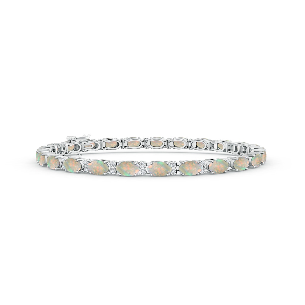 5x3mm AAAA Classic Oval Opal and Diamond Tennis Bracelet in White Gold