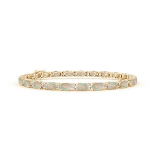 5x3mm AAAA Classic Oval Opal and Diamond Tennis Bracelet in Yellow Gold