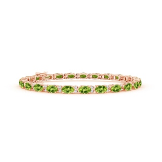 5x3mm AAA Classic Oval Peridot and Diamond Tennis Bracelet in 10K Rose Gold