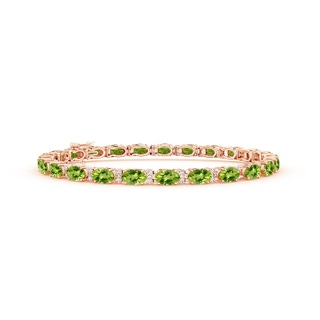 5x3mm AAA Classic Oval Peridot and Diamond Tennis Bracelet in Rose Gold