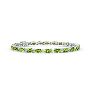 5x3mm AAA Classic Oval Peridot and Diamond Tennis Bracelet in White Gold