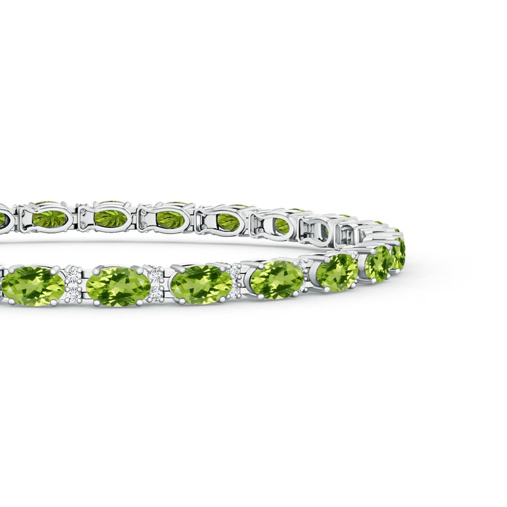 5x3mm AAA Classic Oval Peridot and Diamond Tennis Bracelet in White Gold - side 199