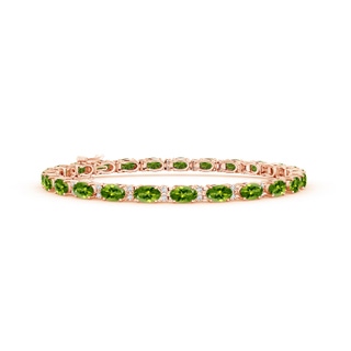 5x3mm AAAA Classic Oval Peridot and Diamond Tennis Bracelet in 10K Rose Gold