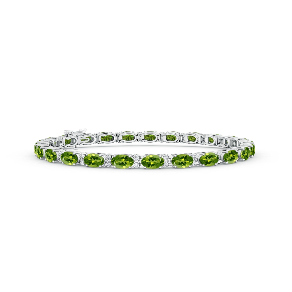 5x3mm AAAA Classic Oval Peridot and Diamond Tennis Bracelet in White Gold
