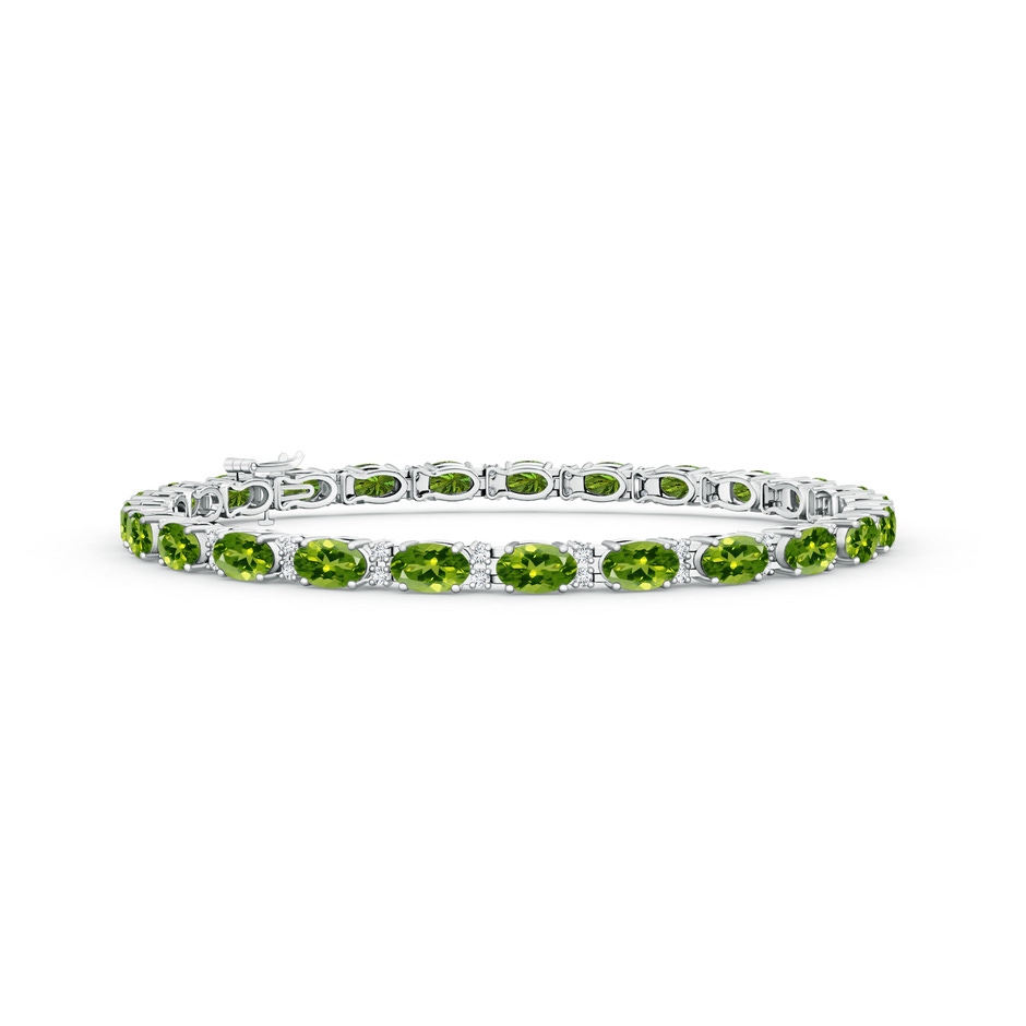 5x3mm AAAA Classic Oval Peridot and Diamond Tennis Bracelet in White Gold 