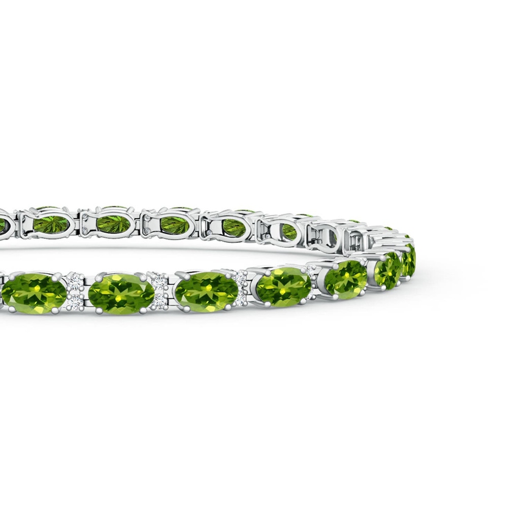 5x3mm AAAA Classic Oval Peridot and Diamond Tennis Bracelet in White Gold - side 199