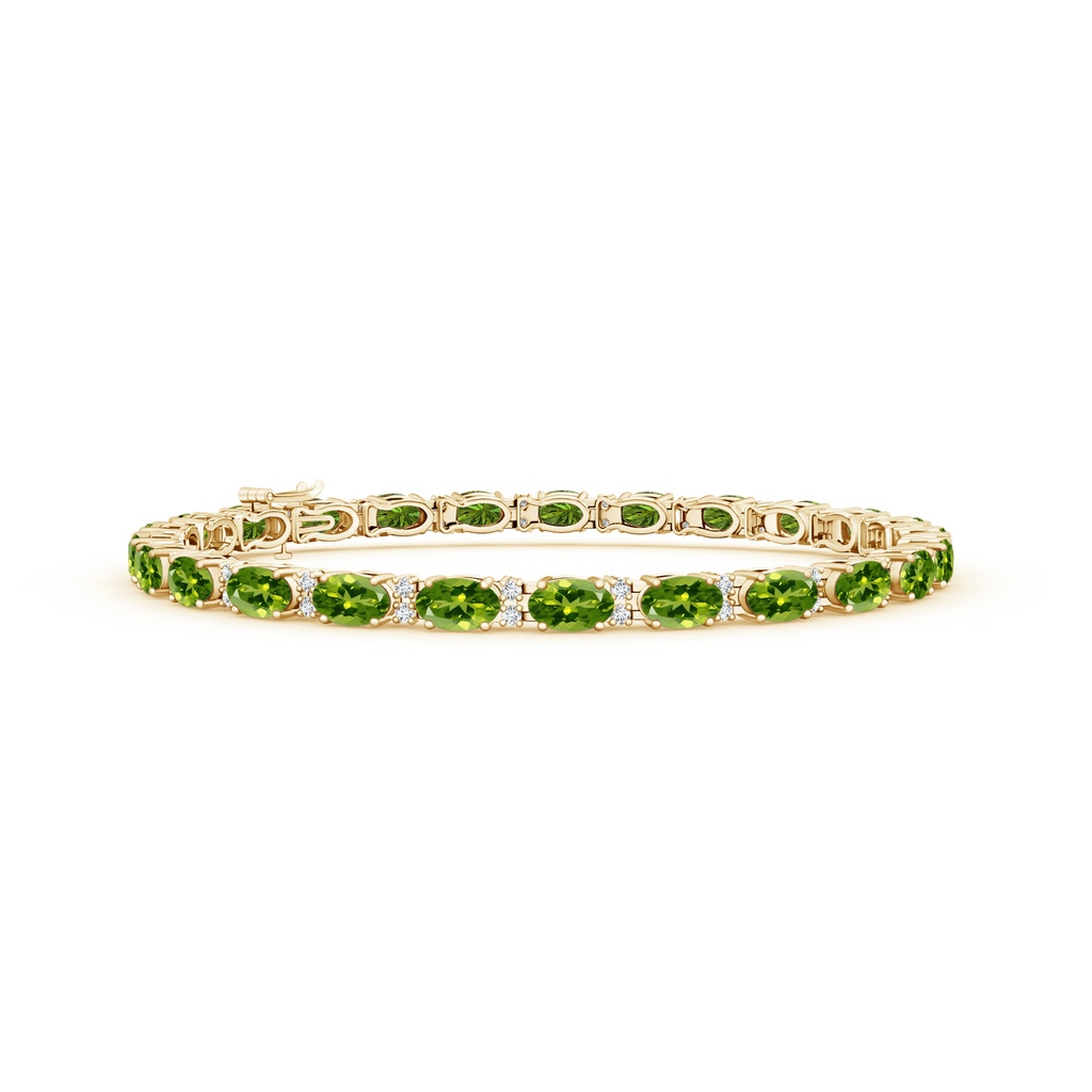 5x3mm AAAA Classic Oval Peridot and Diamond Tennis Bracelet in Yellow Gold