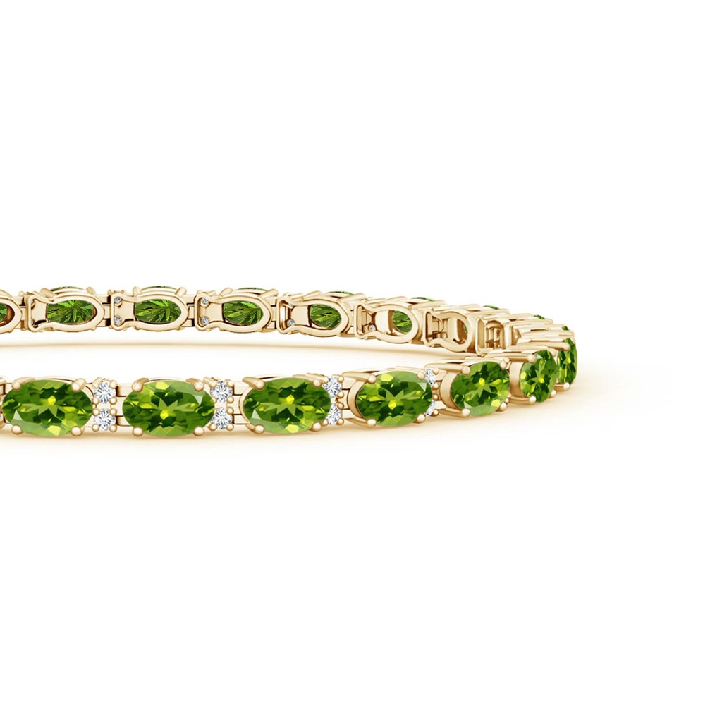 5x3mm AAAA Classic Oval Peridot and Diamond Tennis Bracelet in Yellow Gold - side 199