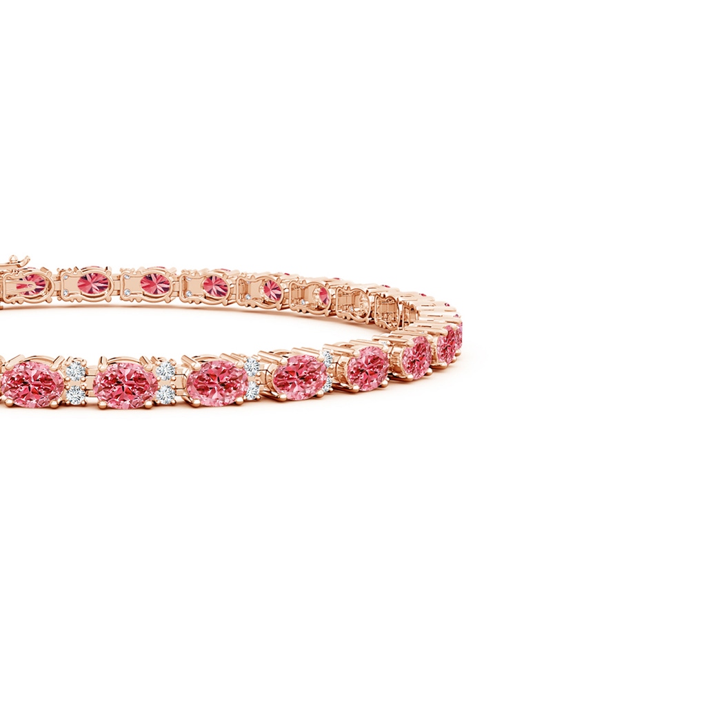 4x3mm AAAA Classic Oval Fancy Intense Pink and White Diamond Tennis Bracelet in Rose Gold - side 199