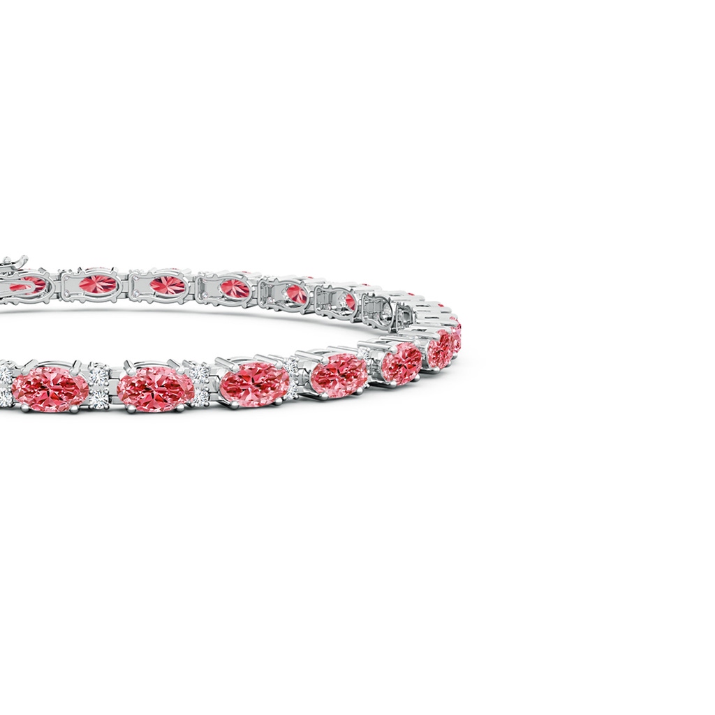 5x3mm AAAA Classic Oval Fancy Intense Pink and White Diamond Tennis Bracelet in White Gold - side 199