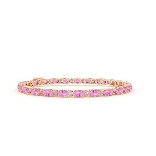 5x3mm A Classic Oval Pink Sapphire and Diamond Tennis Bracelet in 10K Rose Gold