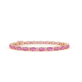 5x3mm AA Classic Oval Pink Sapphire and Diamond Tennis Bracelet in 10K Rose Gold