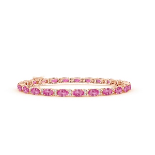 5x3mm AAA Classic Oval Pink Sapphire and Diamond Tennis Bracelet in 9K Rose Gold