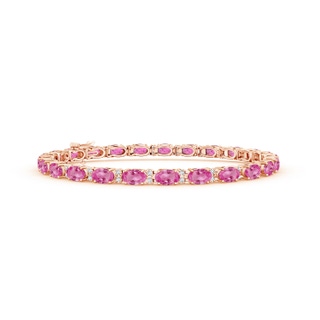 5x3mm AAA Classic Oval Pink Sapphire and Diamond Tennis Bracelet in Rose Gold