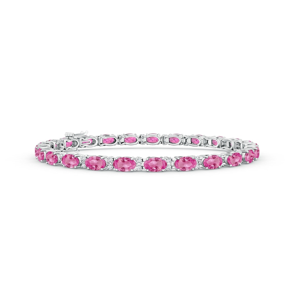 5x3mm AAA Classic Oval Pink Sapphire and Diamond Tennis Bracelet in White Gold