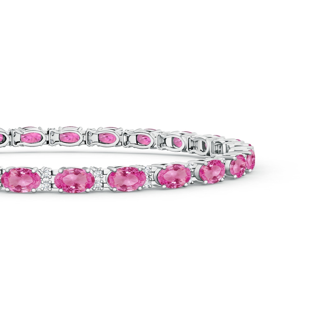 5x3mm AAA Classic Oval Pink Sapphire and Diamond Tennis Bracelet in White Gold Side-1