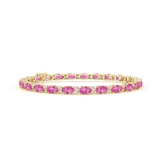 5x3mm AAA Classic Oval Pink Sapphire and Diamond Tennis Bracelet in Yellow Gold