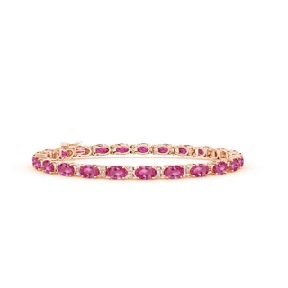5x3mm AAAA Classic Oval Pink Sapphire and Diamond Tennis Bracelet in 9K Rose Gold