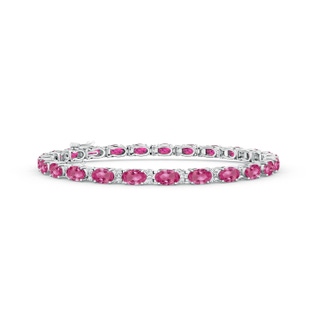 5x3mm AAAA Classic Oval Pink Sapphire and Diamond Tennis Bracelet in White Gold