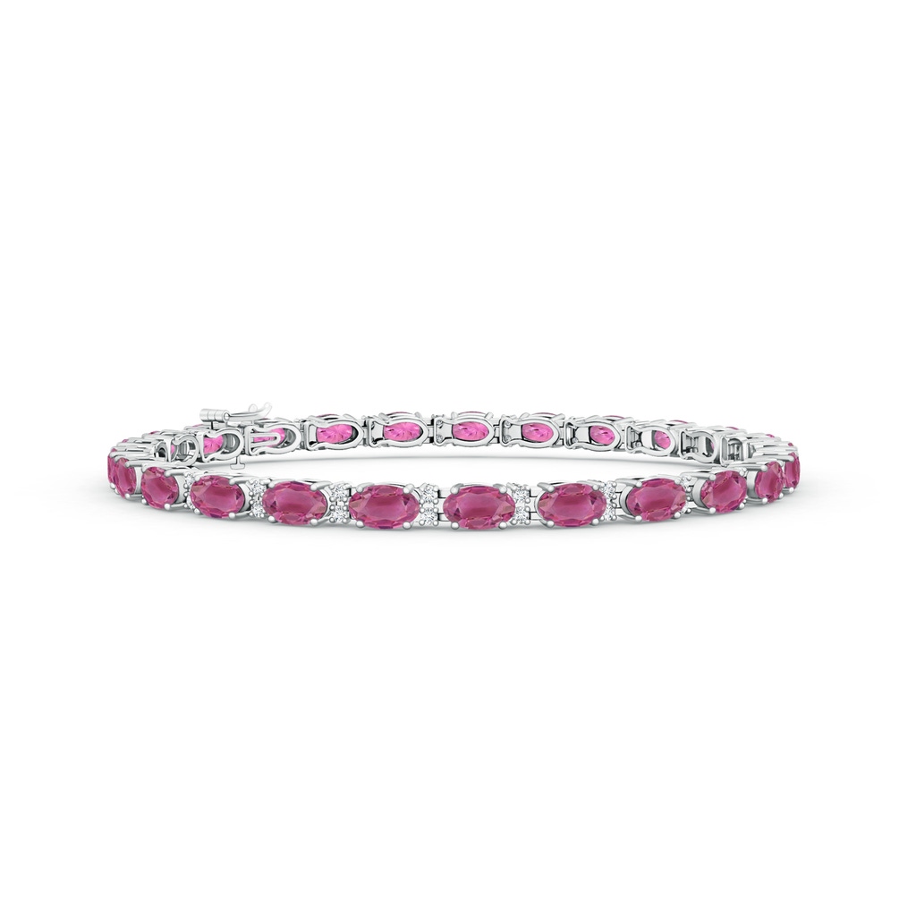 5x3mm AAA Classic Oval Pink Tourmaline and Diamond Tennis Bracelet in White Gold