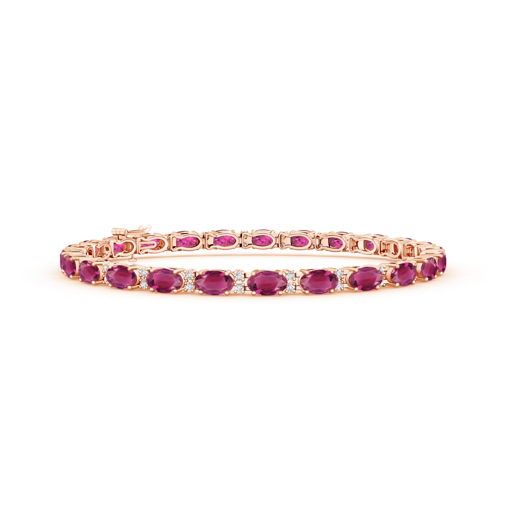 5x3mm AAAA Classic Oval Pink Tourmaline and Diamond Tennis Bracelet in Rose Gold