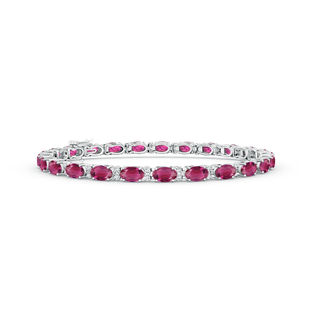5x3mm AAAA Classic Oval Pink Tourmaline and Diamond Tennis Bracelet in White Gold