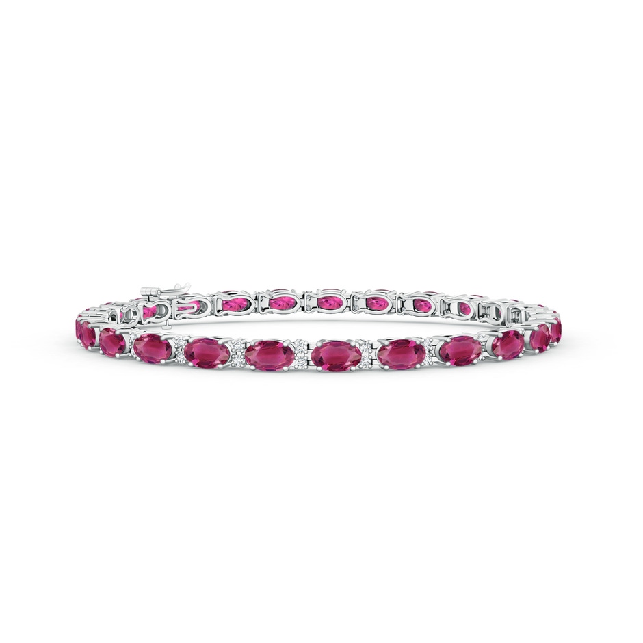 5x3mm AAAA Classic Oval Pink Tourmaline and Diamond Tennis Bracelet in White Gold 