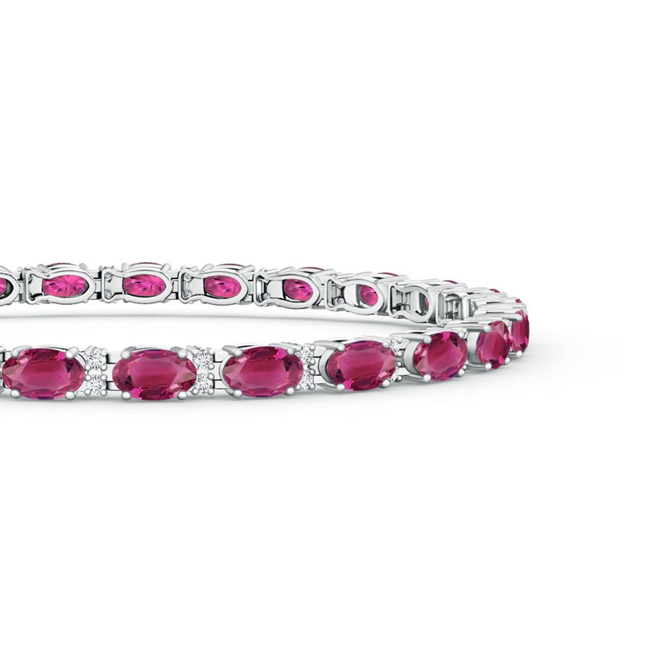 5x3mm AAAA Classic Oval Pink Tourmaline and Diamond Tennis Bracelet in White Gold side-1