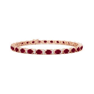 4x3mm A Classic Oval Ruby and Diamond Tennis Bracelet in 10K Rose Gold