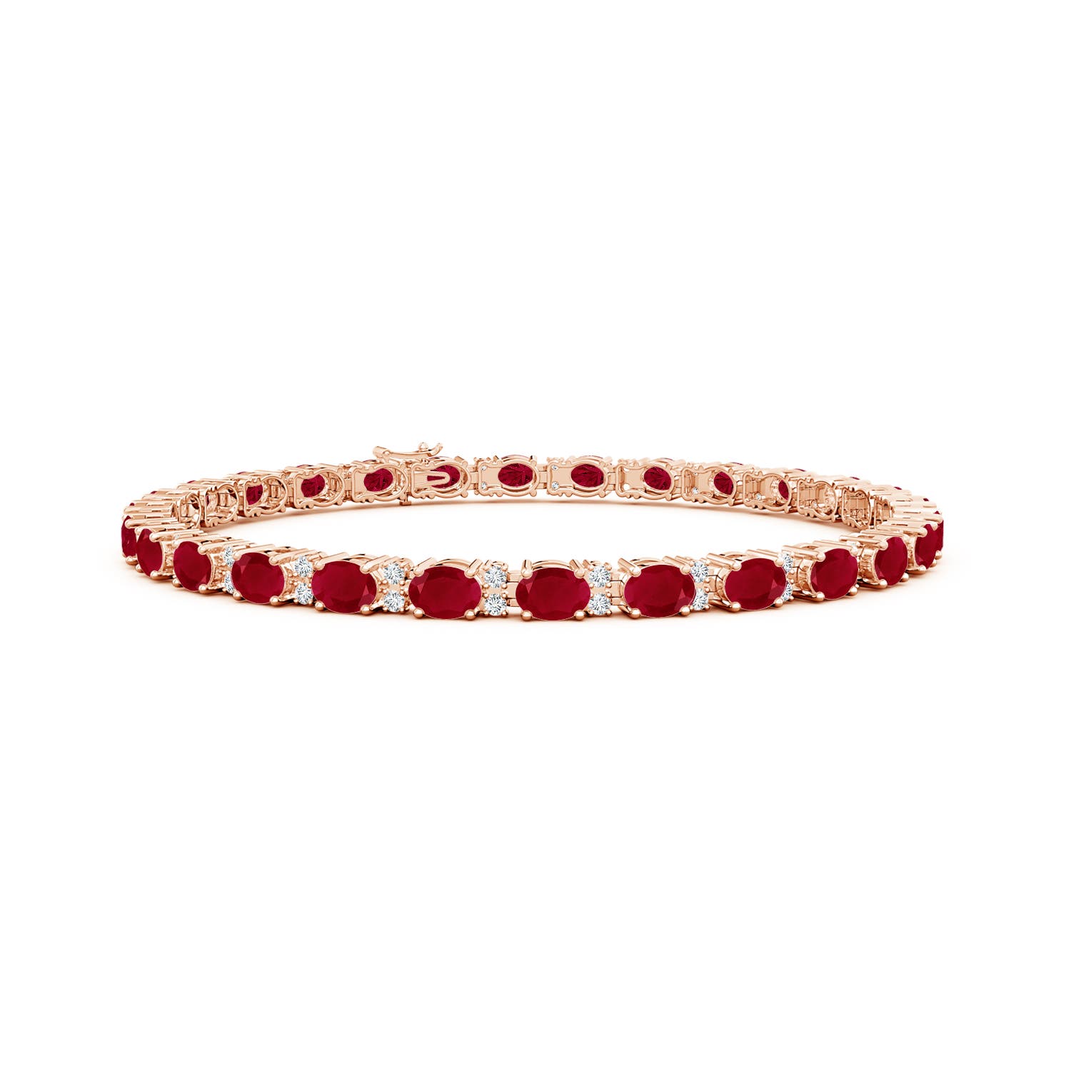 4x3mm AA Classic Oval Ruby and Diamond Tennis Bracelet in 18K Rose Gold