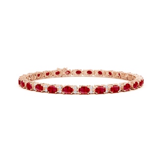 4x3mm AAA Classic Oval Ruby and Diamond Tennis Bracelet in 18K Rose Gold