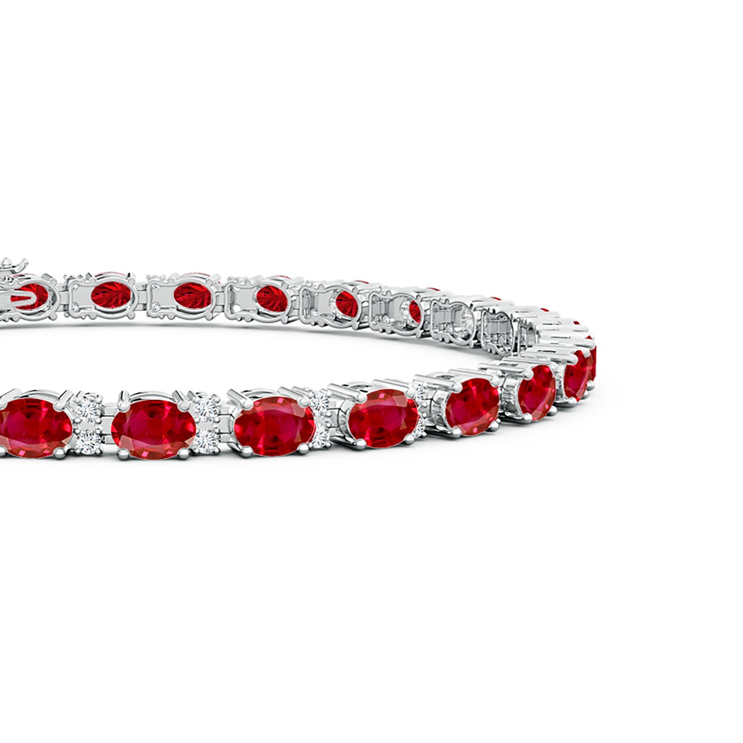 4x3mm AAA Classic Oval Ruby and Diamond Tennis Bracelet in 18K White Gold