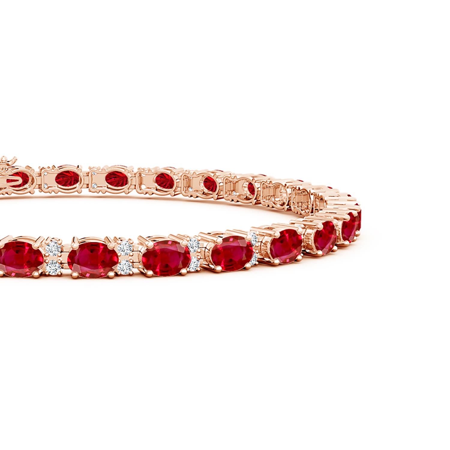 4x3mm AAA Classic Oval Ruby and Diamond Tennis Bracelet in Rose Gold