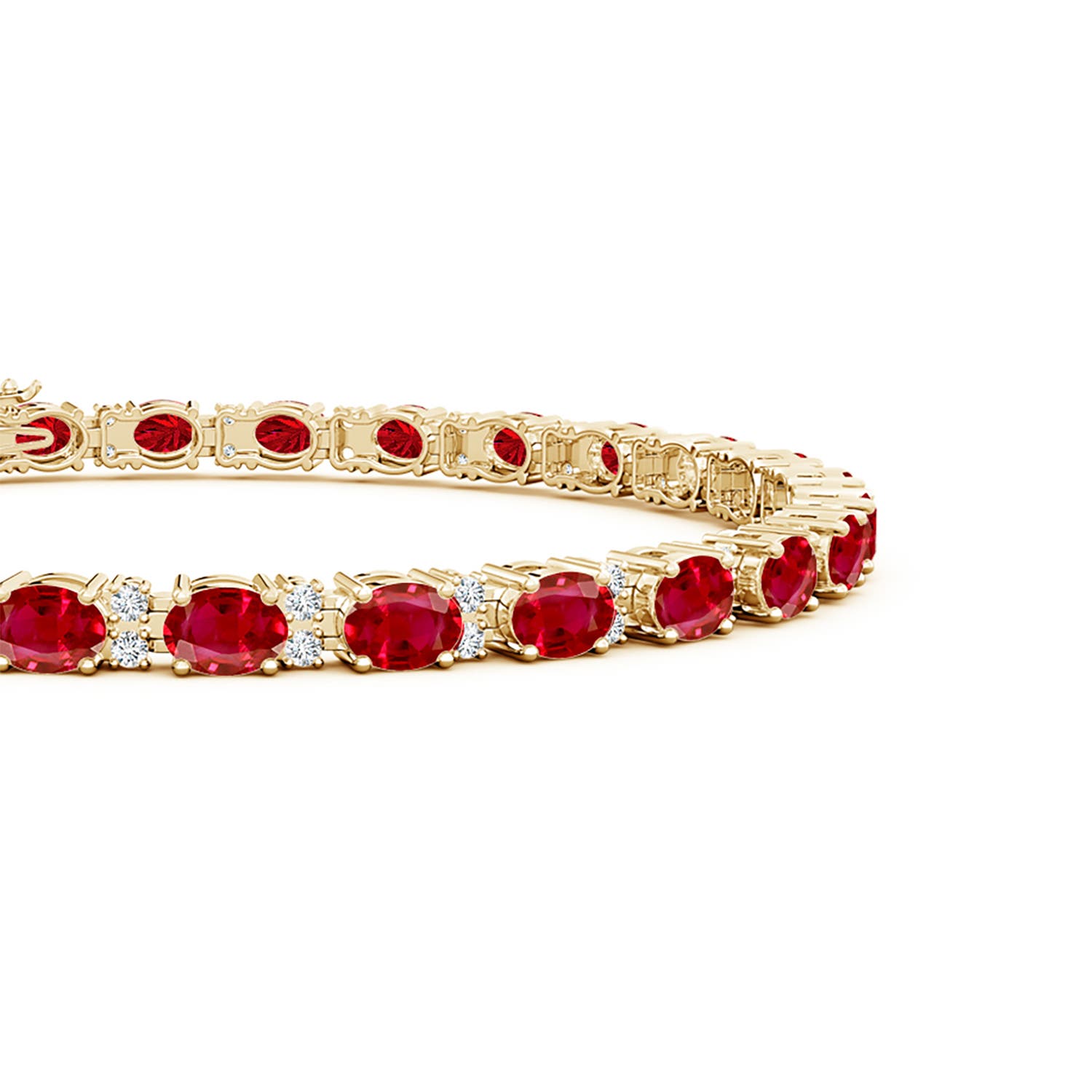 4x3mm AAA Classic Oval Ruby and Diamond Tennis Bracelet in Yellow Gold