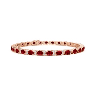 4x3mm AAAA Classic Oval Ruby and Diamond Tennis Bracelet in 10K Rose Gold