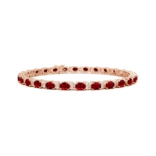 4x3mm AAAA Classic Oval Ruby and Diamond Tennis Bracelet in Rose Gold
