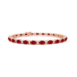 5x3mm AA Classic Oval Ruby and Diamond Tennis Bracelet in Rose Gold