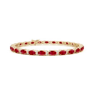 5x3mm AAA Classic Oval Ruby and Diamond Tennis Bracelet in 18K Yellow Gold