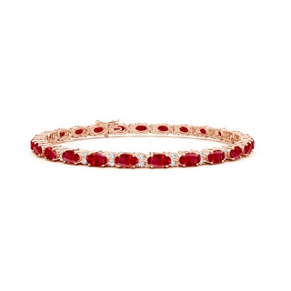5x3mm AAA Classic Oval Ruby and Diamond Tennis Bracelet in Rose Gold