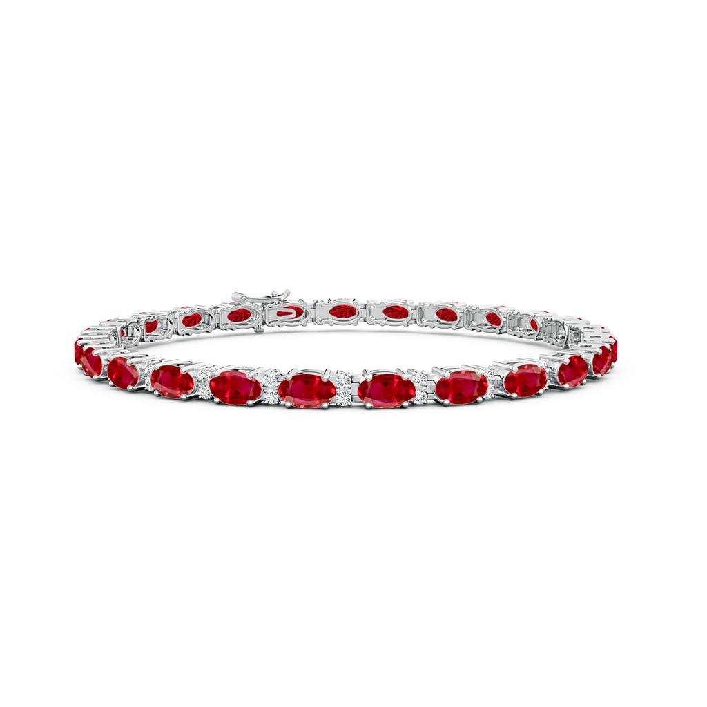 5x3mm AAA Classic Oval Ruby and Diamond Tennis Bracelet in White Gold