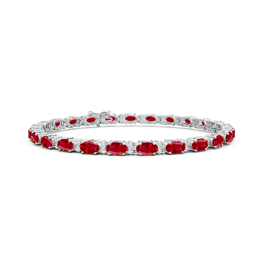 5x3mm AAA Classic Oval Ruby and Diamond Tennis Bracelet in White Gold 