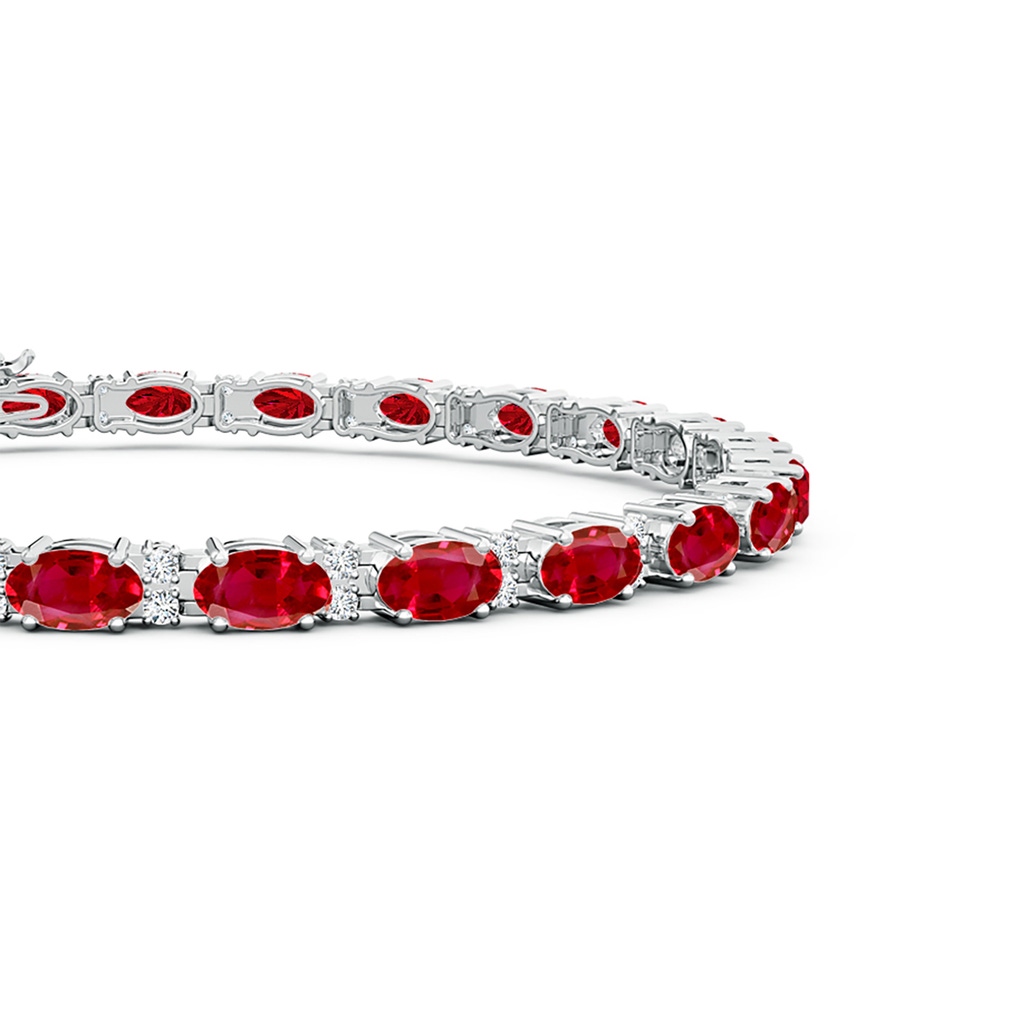 5x3mm AAA Classic Oval Ruby and Diamond Tennis Bracelet in White Gold Side 199